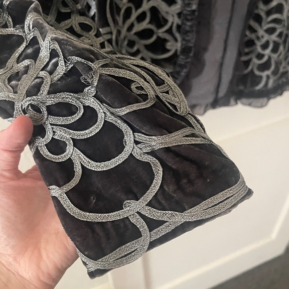 VTG CHICO Grey Metallic floral JACKET Blazer Bohemian Ruffle Artisan Sz 2 - Picture 7 of 11